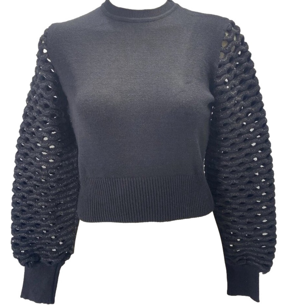 NEW MARIA PAVAN Women's Sequin Braided Soft Sweater Black Size M Long Sleeve